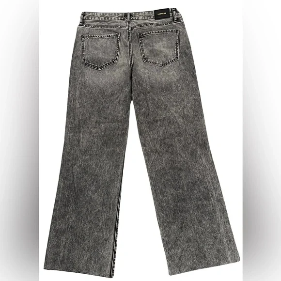 Express 90s Ankle Boot Mid Rise Jeans Women Size 6L in Faded Black Frayed Hem - Picture 6 of 8